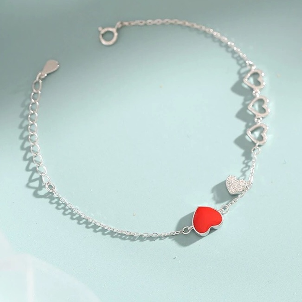 New Sterling Silver 925 Red Heart Adjustable Bracelet